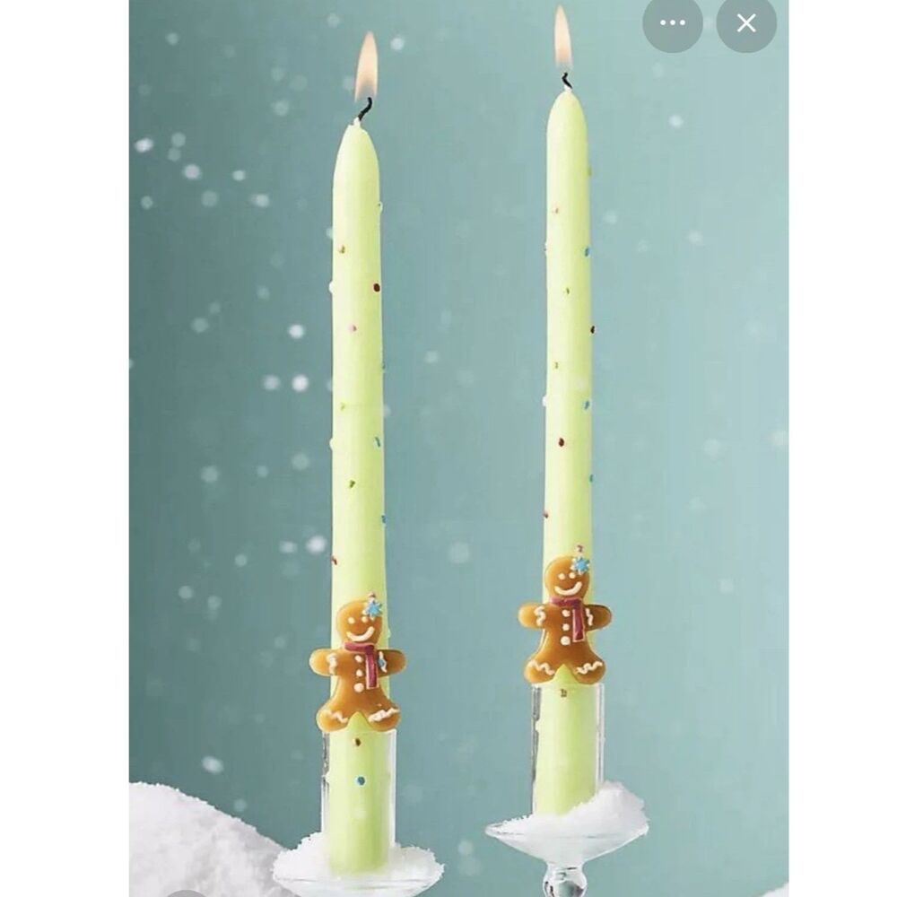 NIB Anthropologie Handpainted Gingerbread Man Taper Candles, Set of 2